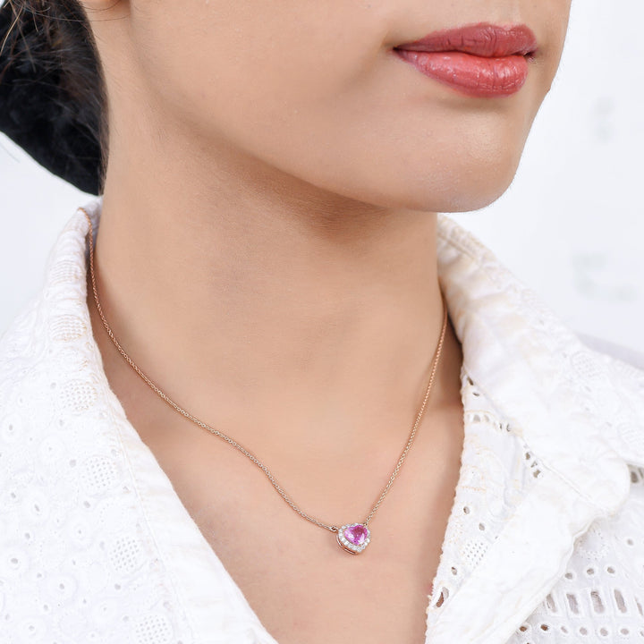 Pink Sapphire Heart With Diamond Pendant Gold - qivii