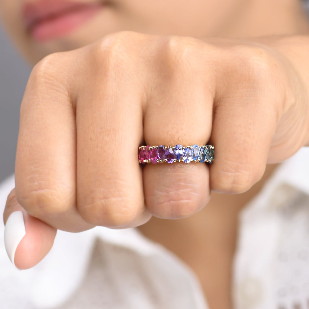 Rainbow Gemstone Pear Upside Down Ring - qivii