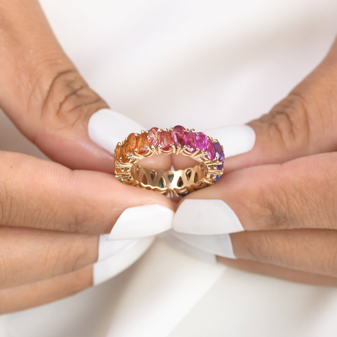 Rainbow Gemstone Pear Upside Down Ring - qivii