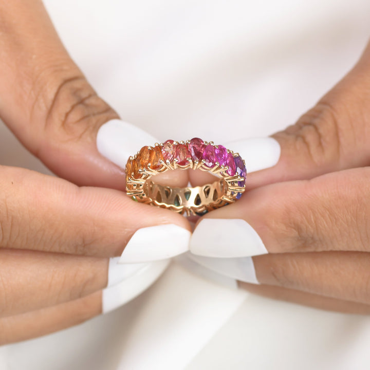 Rainbow Gemstone Pear Upside Down Ring - qivii