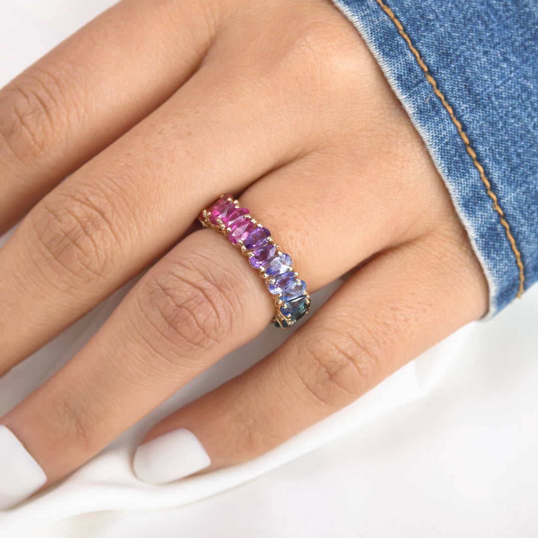 Rainbow Gemstone Pear Upside Down Ring - qivii