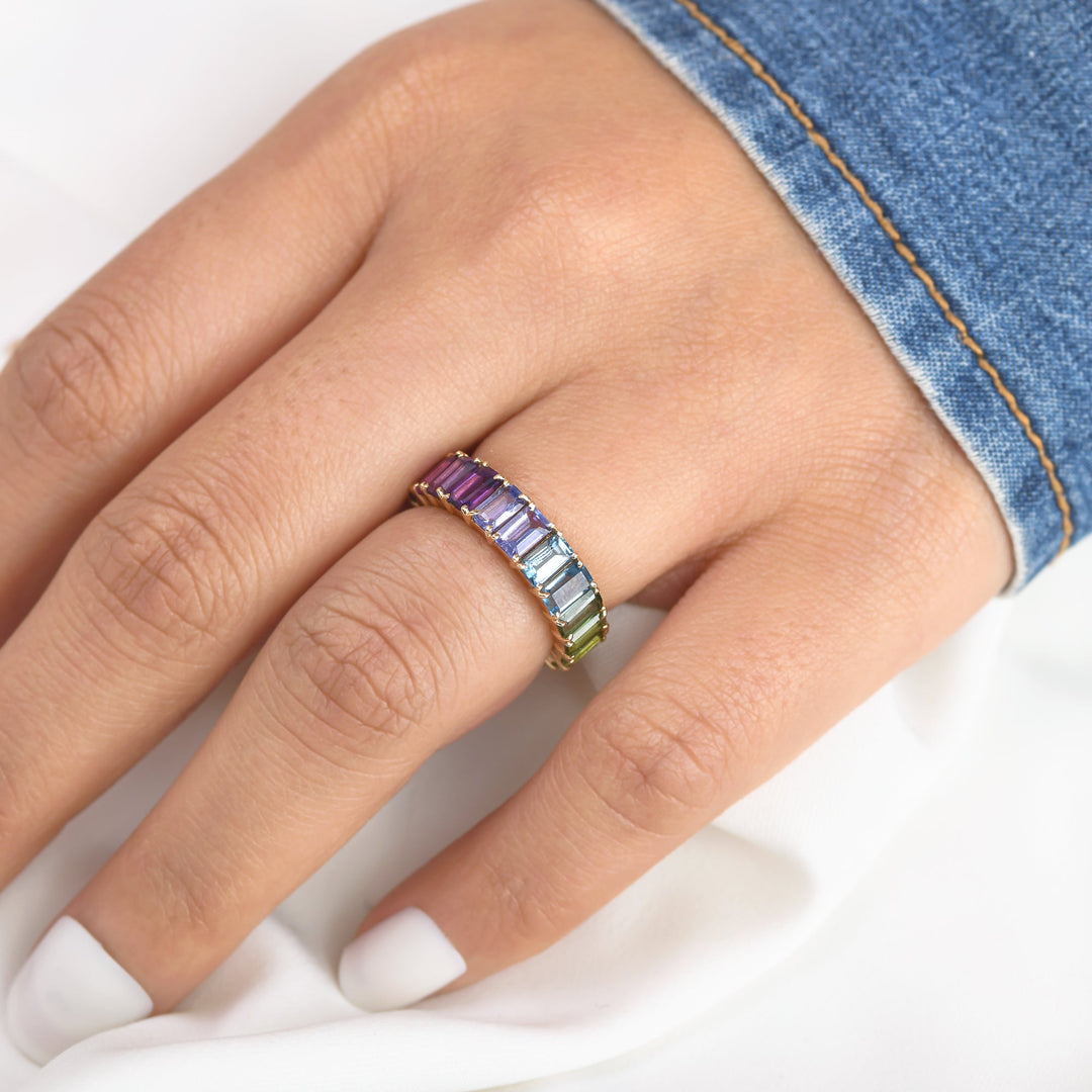 Rainbow Gemstone Vibrant Eternity Ring - qivii