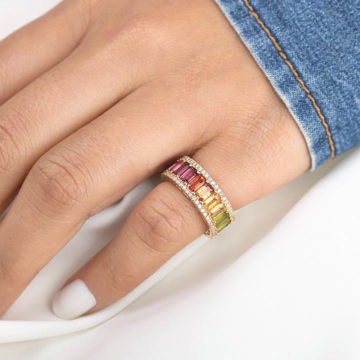 Rainbow Gemstone Octagon and Diamond Ring - qivii