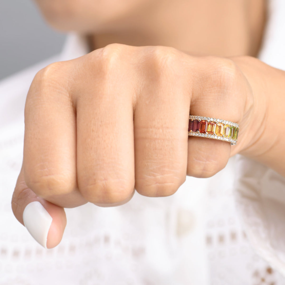 Rainbow Gemstone Octagon and Diamond Ring - qivii