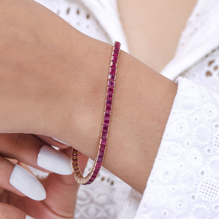 Ruby Princess Cut Channel Set Tennis Bracelet - qivii