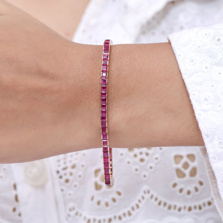 Ruby Princess Cut Channel Set Tennis Bracelet - qivii