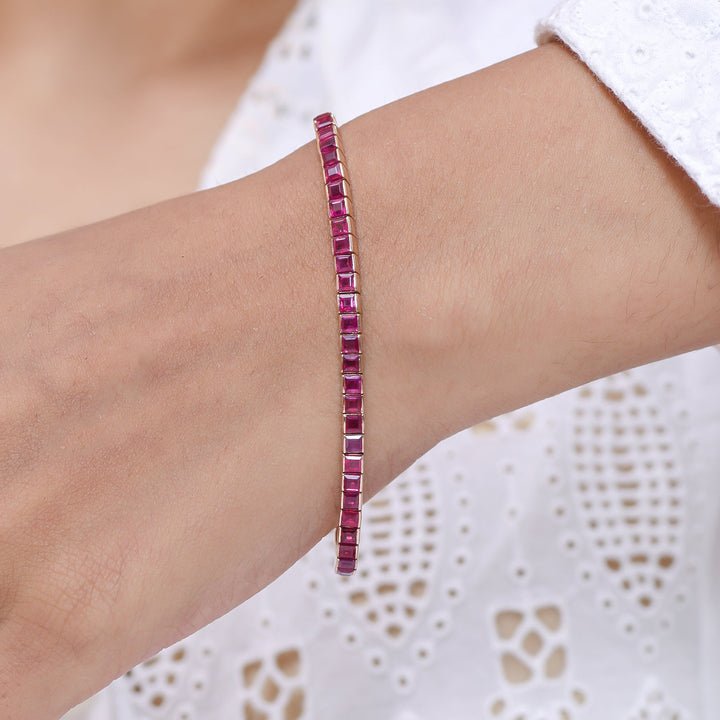 Ruby Princess Cut Channel Set Tennis Bracelet - qivii