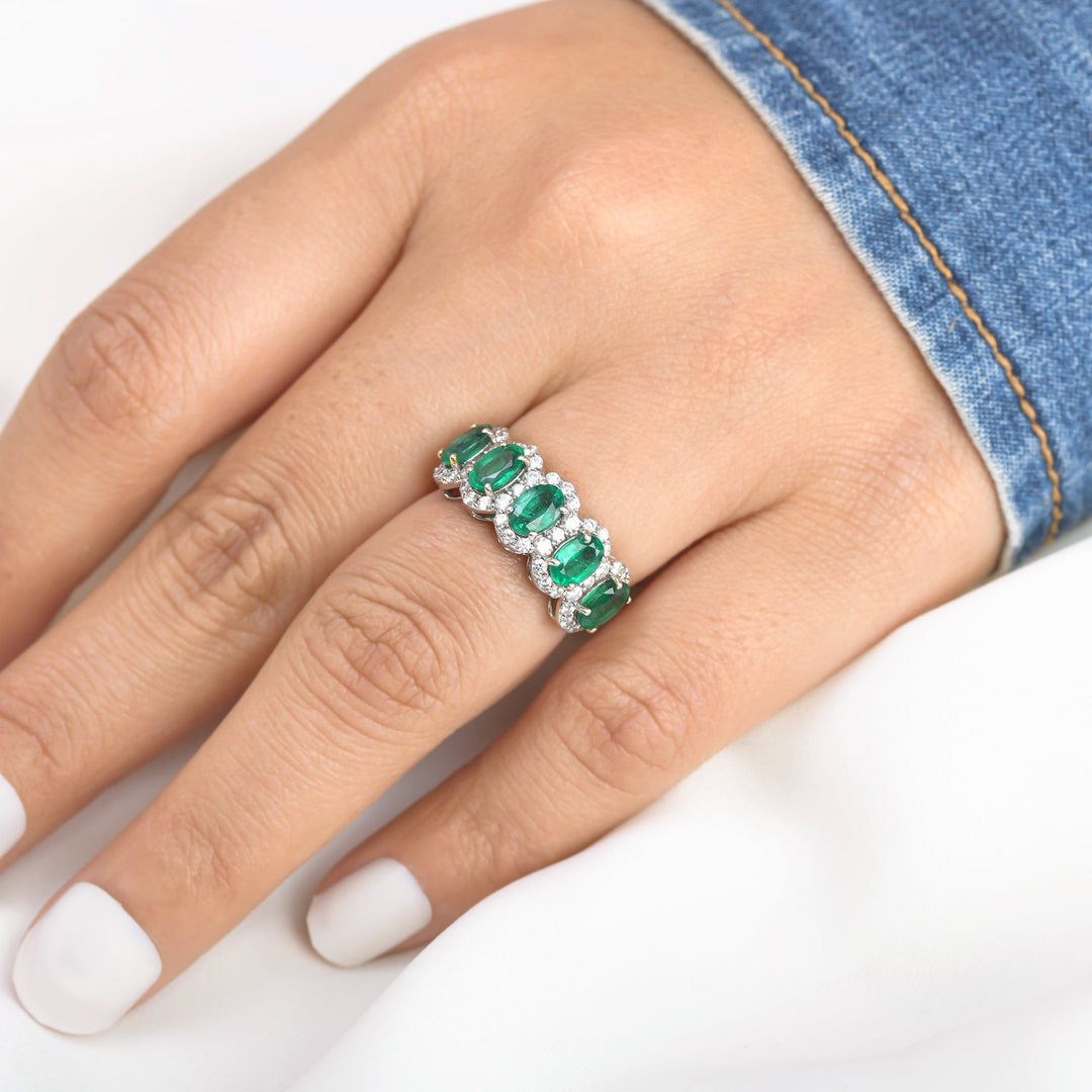 Emerald and Diamond Oval Five Stone Ring - qivii