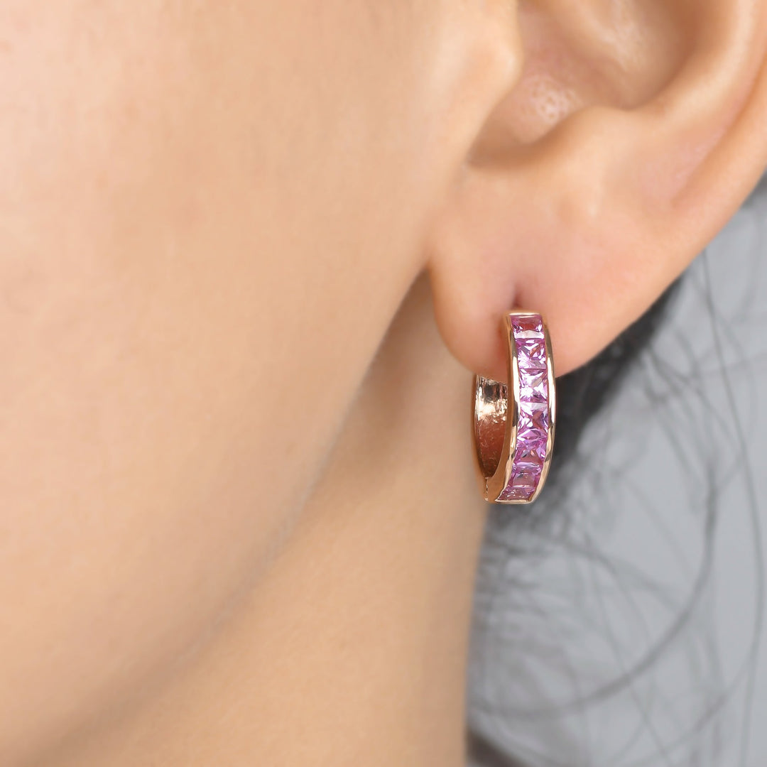 Pink Sapphire Princess Cut Huggies - qivii