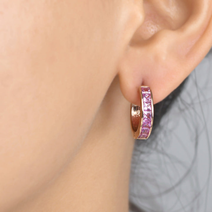 Pink Sapphire Princess Cut Huggies - qivii