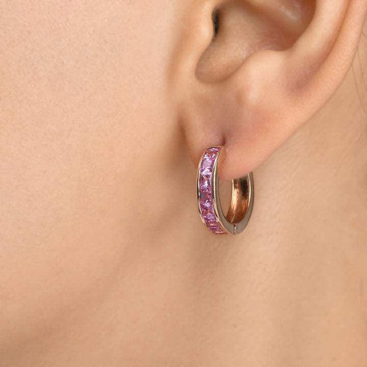 Pink Sapphire Princess Cut Huggies - qivii