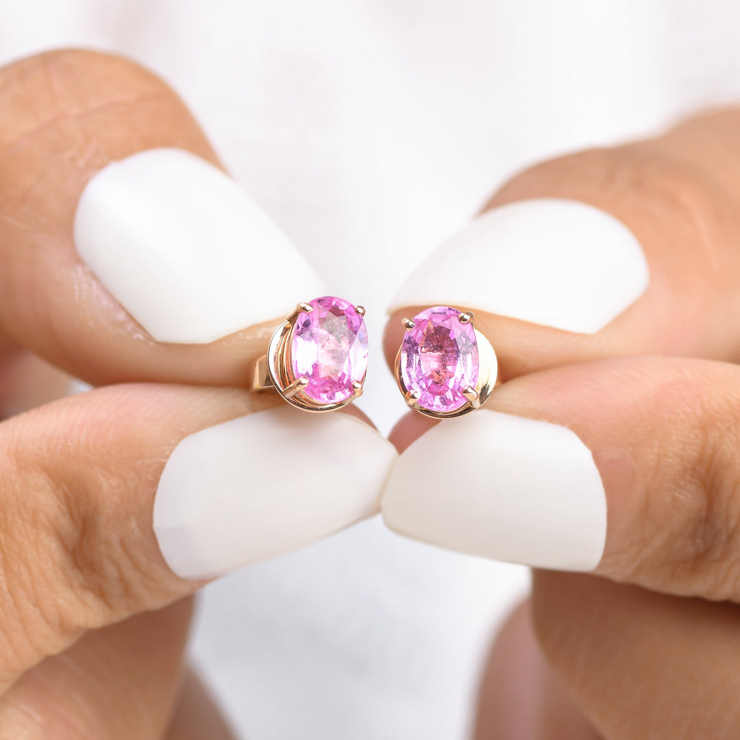 Pink Sapphire Oval Studs - qivii