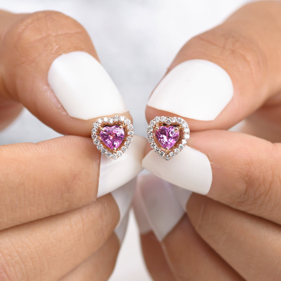 Pink Sapphire Heart Studs - qivii
