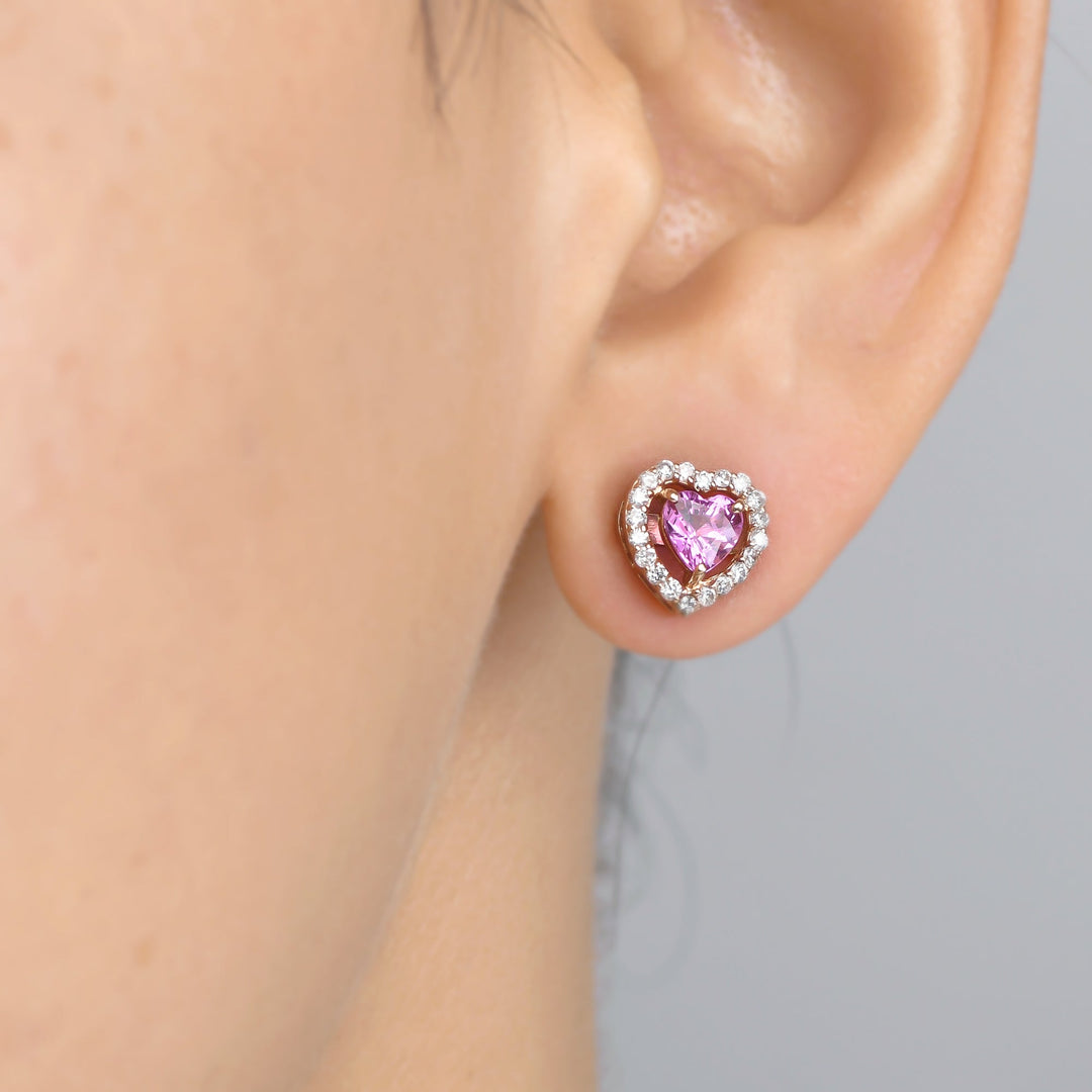 Pink Sapphire Heart Studs - qivii