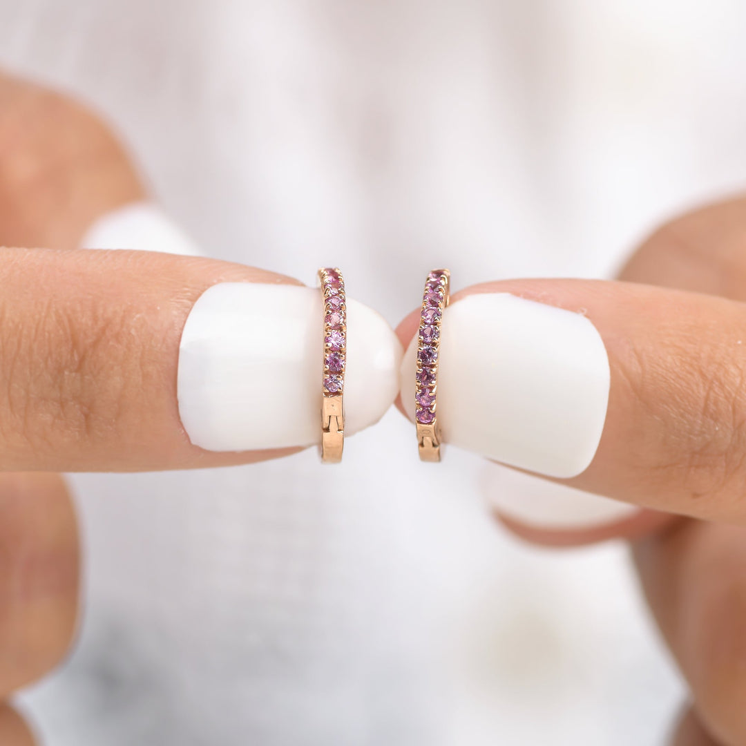 Pink Sapphire Mini Hoops - qivii