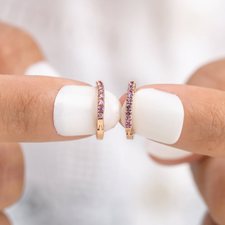 Pink Sapphire Mini Hoops - qivii