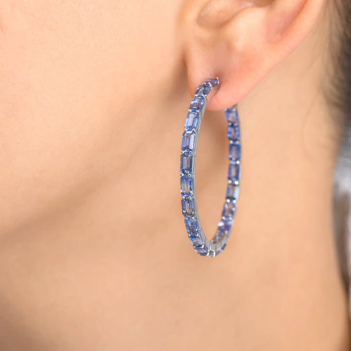 Blue Sapphire Emerald Cut Hoops - qivii