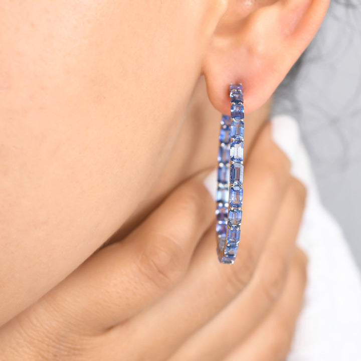 Blue Sapphire Emerald Cut Hoops - qivii