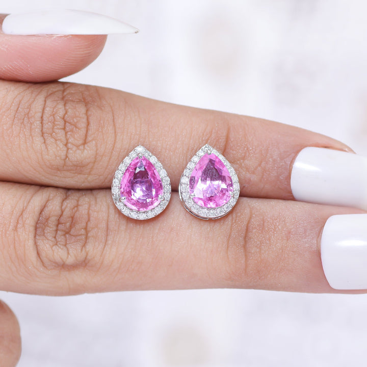 Pink Sapphire Pear Diamond Studs - qivii