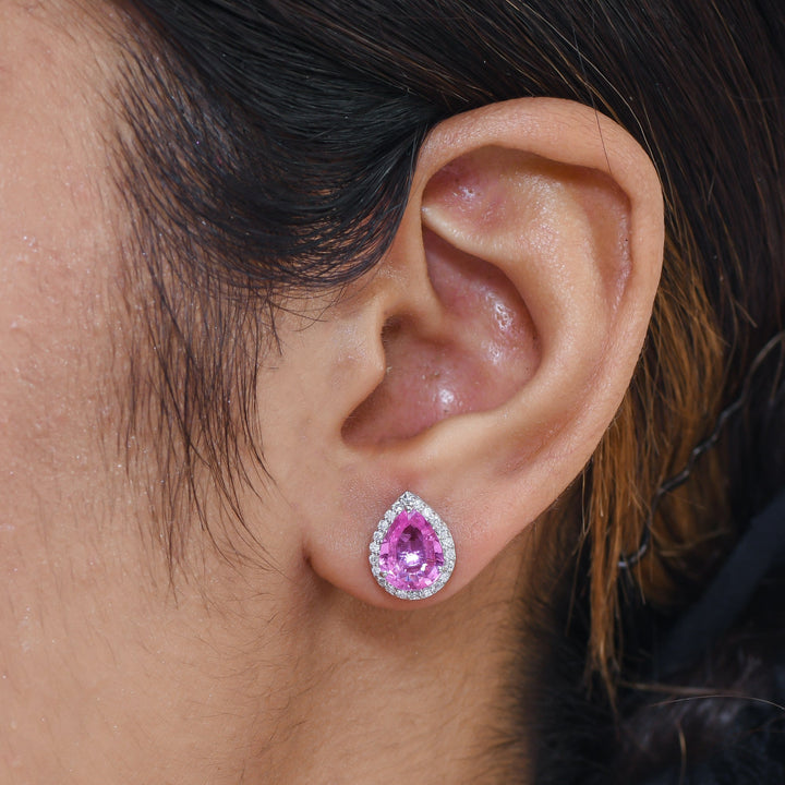 Pink Sapphire Pear Diamond Studs - qivii