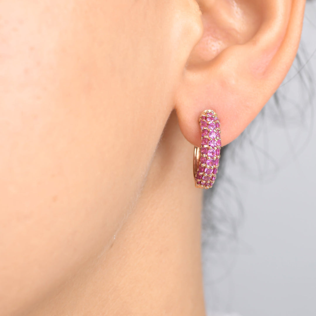Pink Sapphire Mini Pave Huggies - qivii