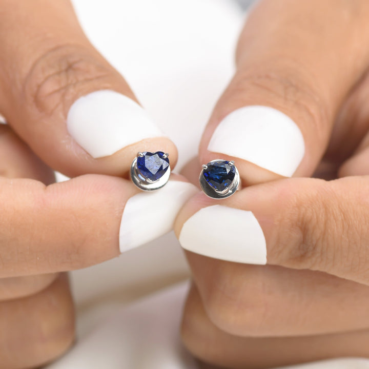 Blue Sapphire Heart Studs - qivii
