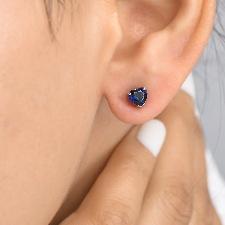 Blue Sapphire Heart Studs - qivii