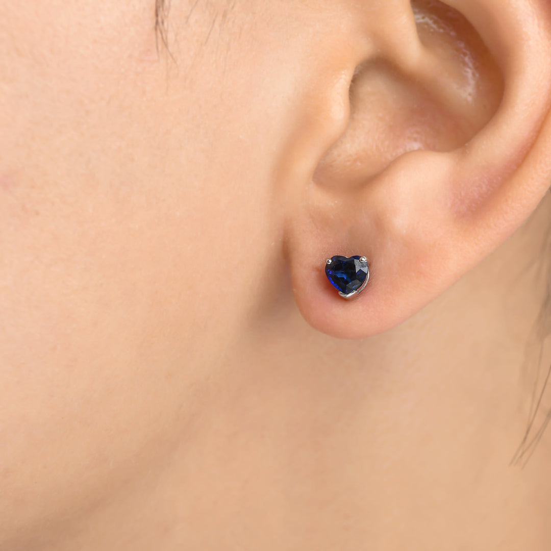 Blue Sapphire Heart Studs - qivii