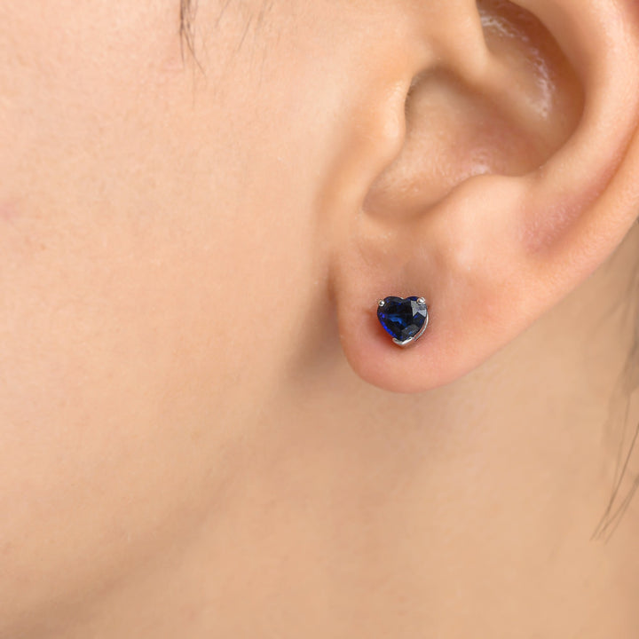 Blue Sapphire Heart Studs - qivii