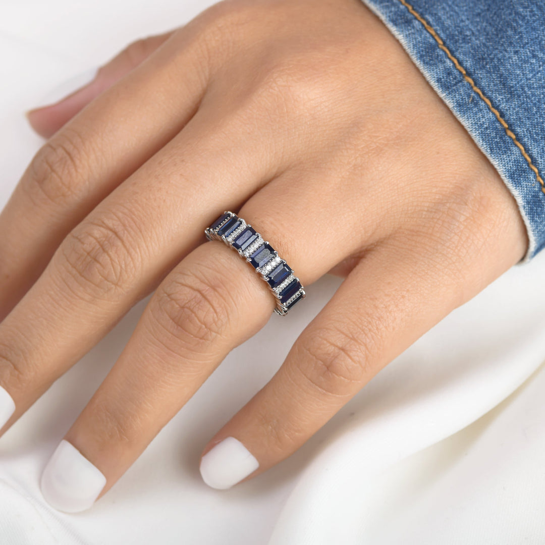 Blue Sapphire and Diamond Alternate Ring - qivii