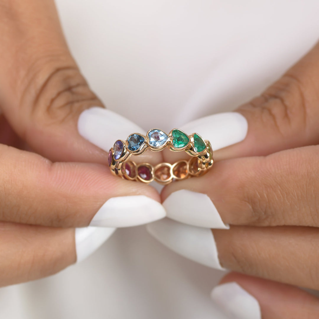 Rainbow Gemstone Heart Bezel Set Ring - qivii