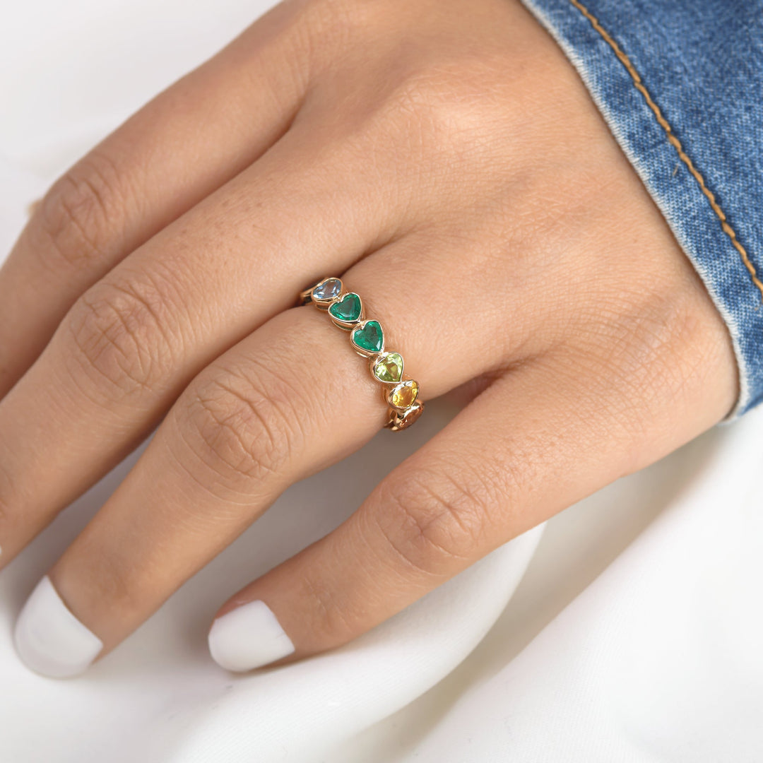 Rainbow Gemstone Heart Bezel Set Ring - qivii