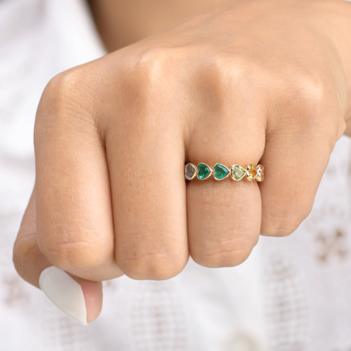 Rainbow Gemstone Heart Bezel Set Ring - qivii