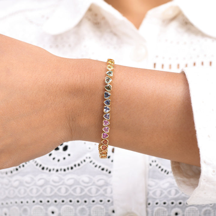 Rainbow Sapphire Heart Bezel Set Bracelet - qivii
