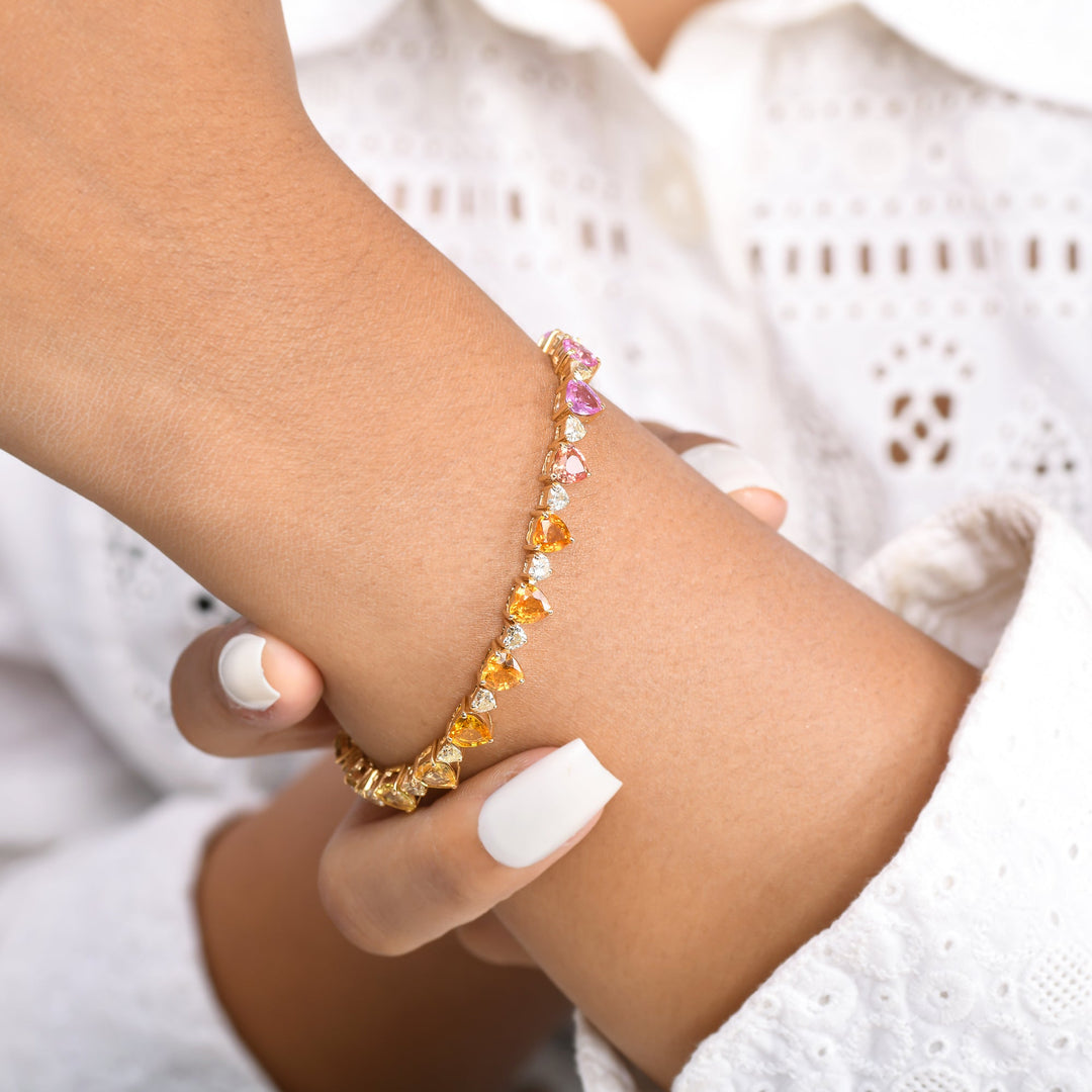 Rainbow Sapphire and Diamond Heart Bracelet - qivii