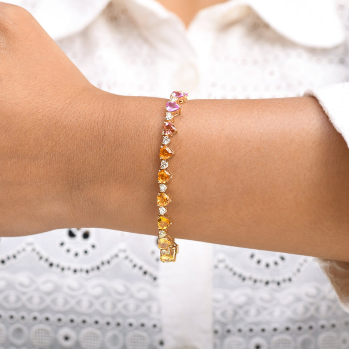 Rainbow Sapphire and Diamond Heart Bracelet - qivii