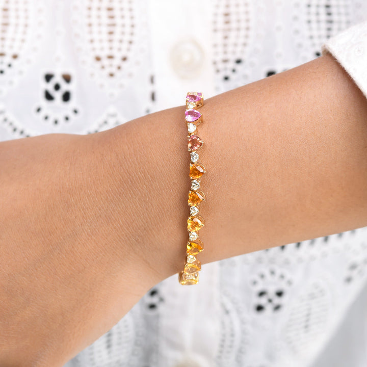Rainbow Sapphire and Diamond Heart Bracelet - qivii