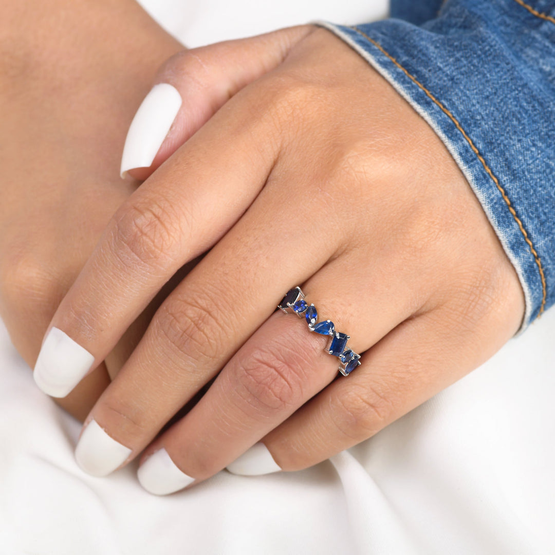 Blue Sapphire Zig Zag Pear Ring - qivii