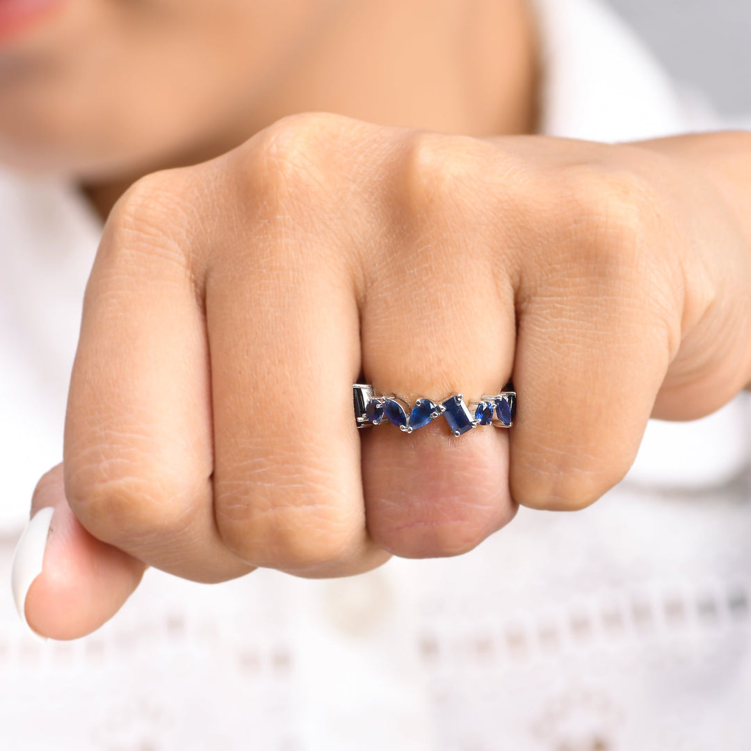 Blue Sapphire Zig Zag Pear Ring - qivii