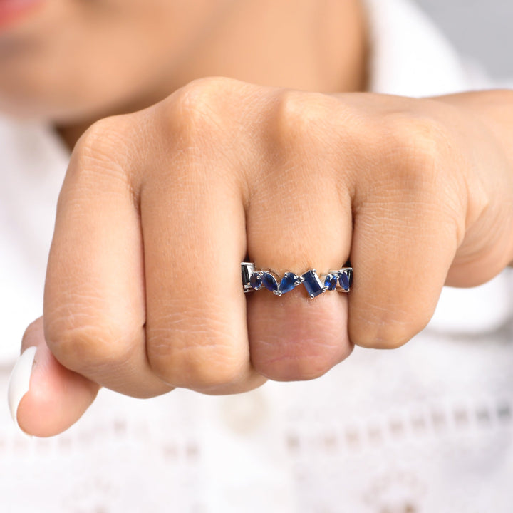 Blue Sapphire Zig Zag Pear Ring - qivii