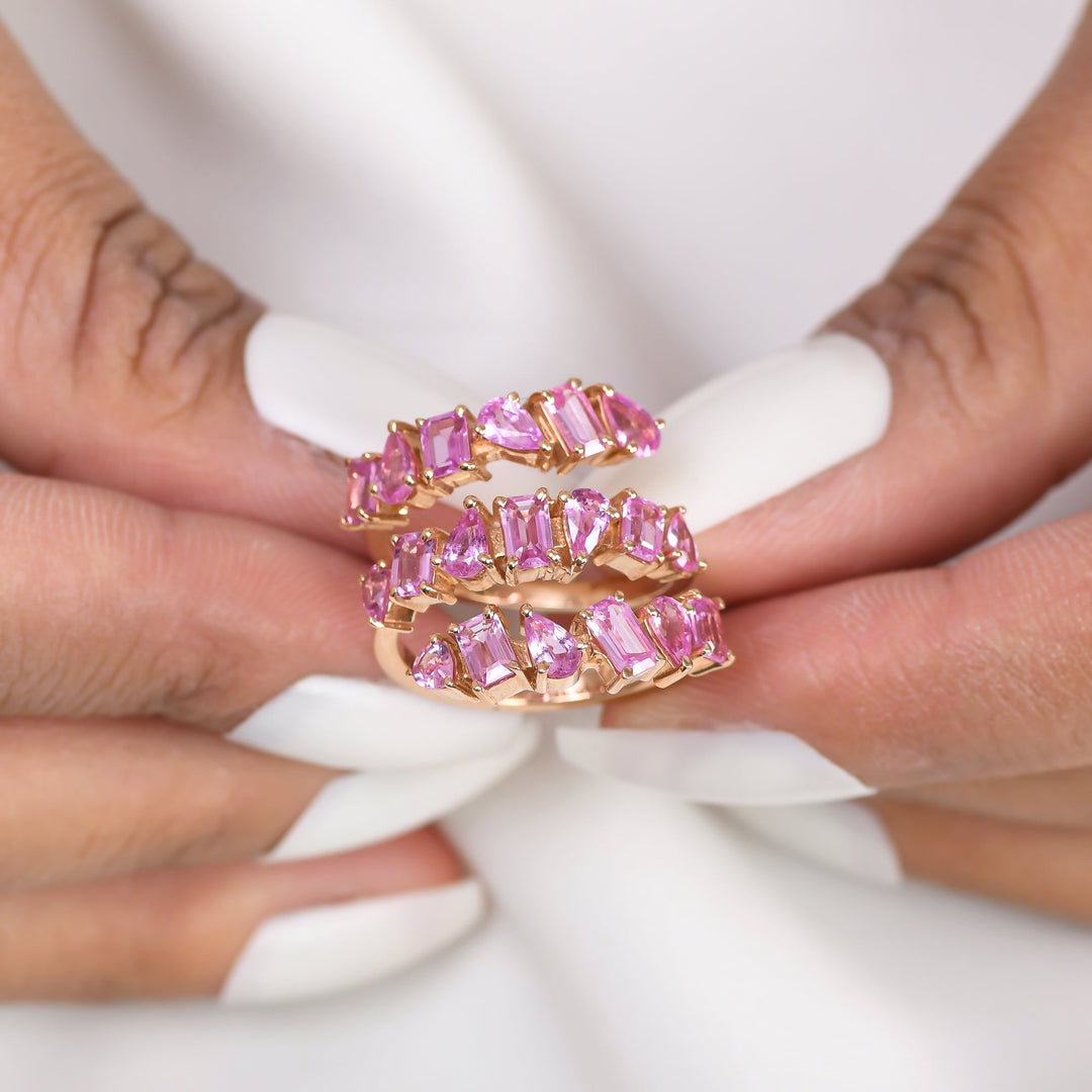 Pink Sapphire Mix Shape Spiral Ring - qivii