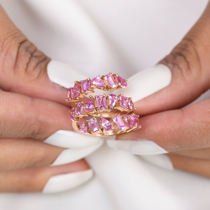 Pink Sapphire Mix Shape Spiral Ring - qivii