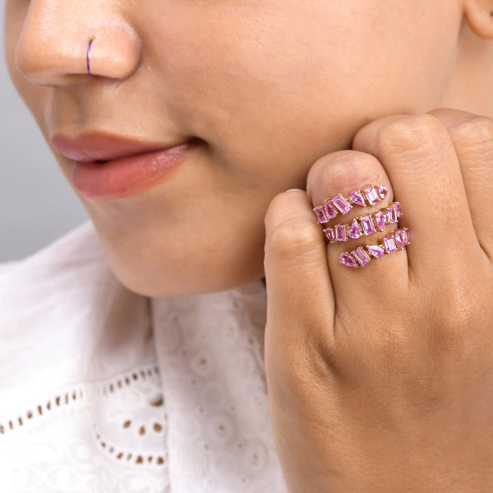 Pink Sapphire Mix Shape Spiral Ring - qivii
