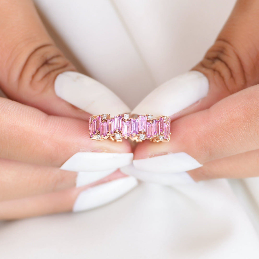 Pink Sapphire Baguette Cut Diamond Ring - qivii