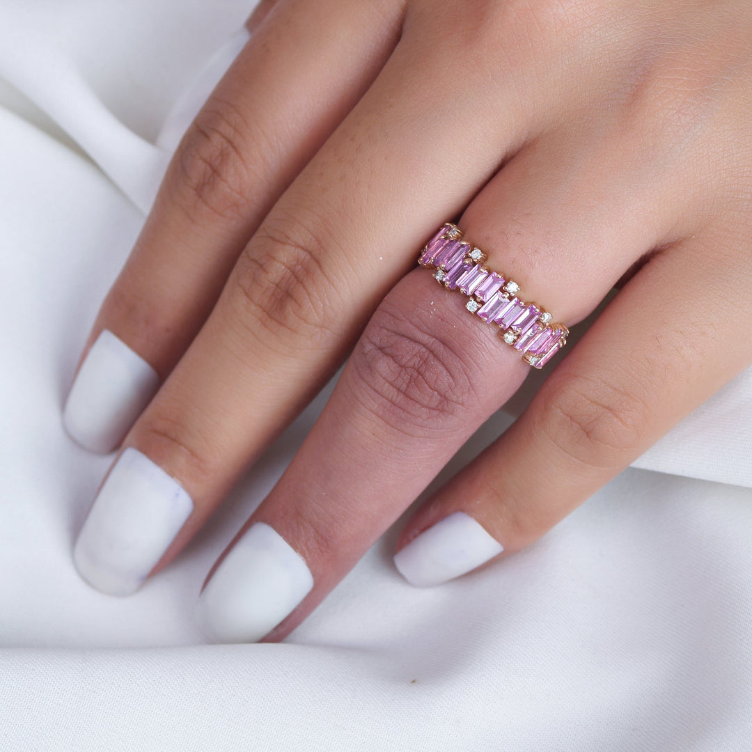 Pink Sapphire Baguette Cut Diamond Ring - qivii