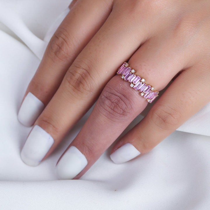 Pink Sapphire Baguette Cut Diamond Ring - qivii