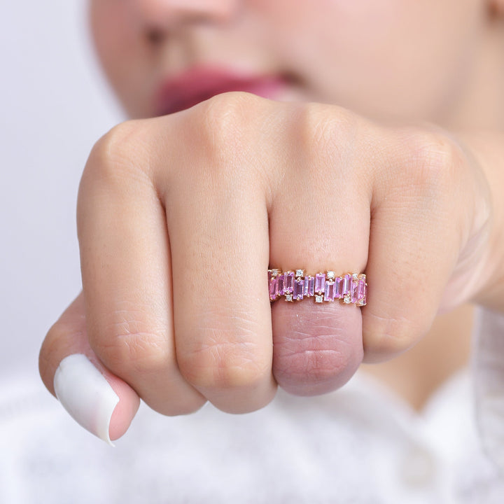 Pink Sapphire Baguette Cut Diamond Ring - qivii