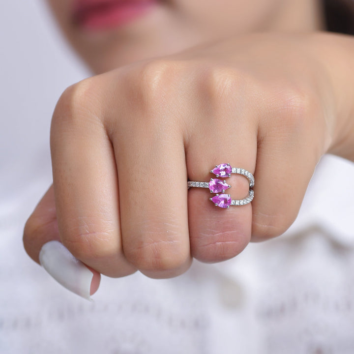 Pink Sapphire Diamond Three Pear Ring - qivii