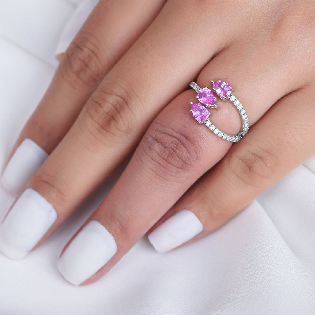 Pink Sapphire Diamond Three Pear Ring - qivii