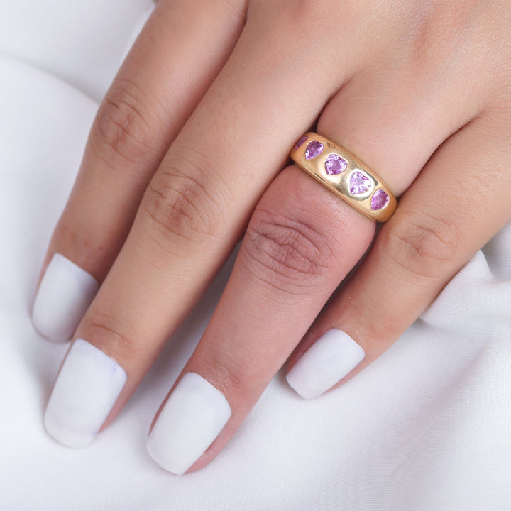 Pink Sapphire Five Heart Chunky Ring - qivii